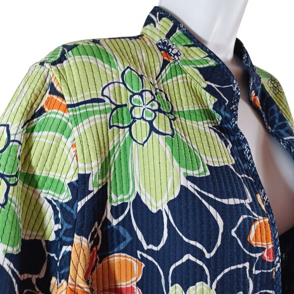 Alfred Dunner Jacket Size 10 Floral Print Rib Zip Jacket Blue Orange Green Retro - Picture 3 of 7